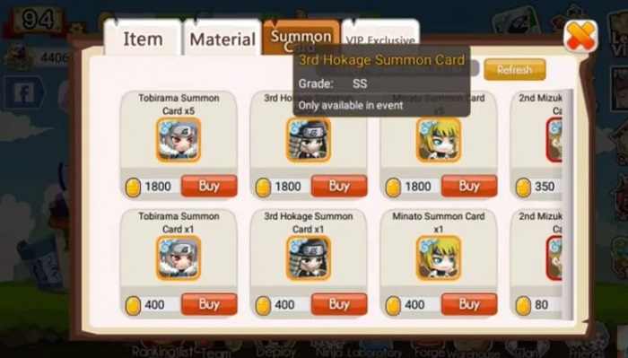 Summon cards in the Shop
